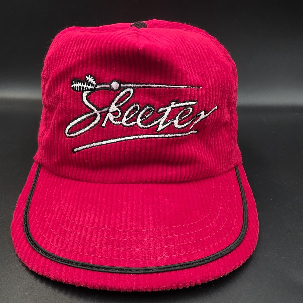 Vintage Skeeter Fishing Trucker Hat Corduroy Bass Boat Sportsman Angler Red RARE